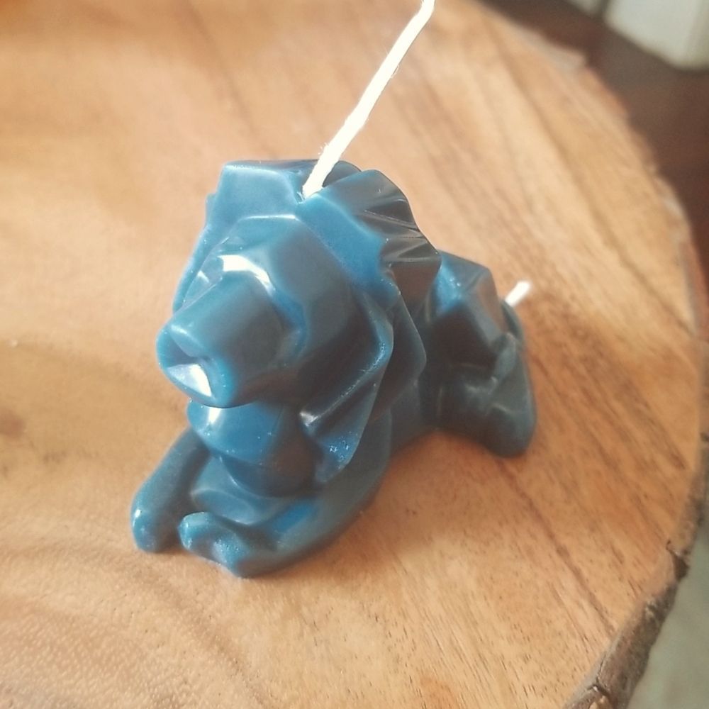 Lion Soy Wax Candle Custom Made Teal Sunwashed Flannel Scent